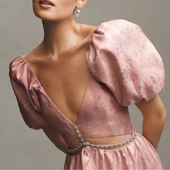 NWT V. Chapman The Emma Dress In Light Pink Windsor Brocade Floral Rhinestone 10 - Picture 2 of 13